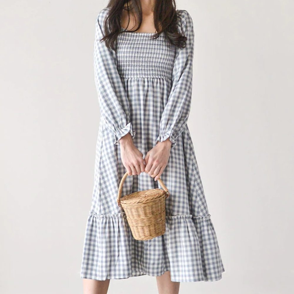 Adored Vintage - Promises Made Blue Gingham Midi Dress